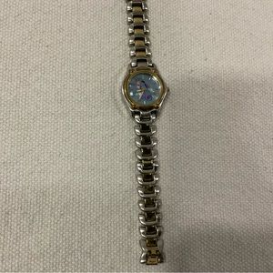 Licensed Disney watch. Eeyore face. Silver hands metal bracelet band. Good cond.